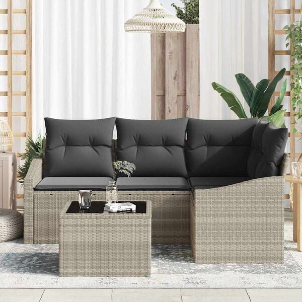 vidaXL Havesofa S&aelig;t med pude med opbevaring 5 pcs Lysegr&aring; polyrattan