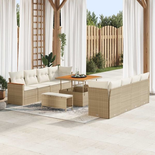 vidaXL Havesofa S&aelig;t 11 pcs Beige polyrattan