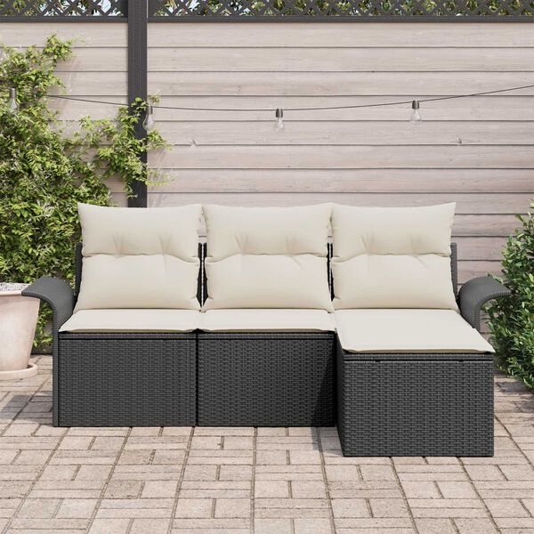 vidaXL Havesofa S&aelig;t med pude med opbevaring 4 pcs Sort Poly rattan