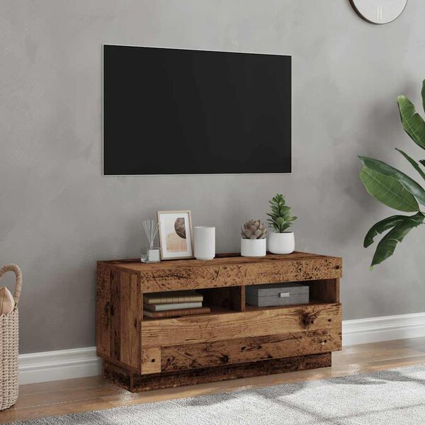 vidaXL tv-bord med LED-lys 80x35x40 cm konstrueret tr&aelig; antikt tr&aelig;