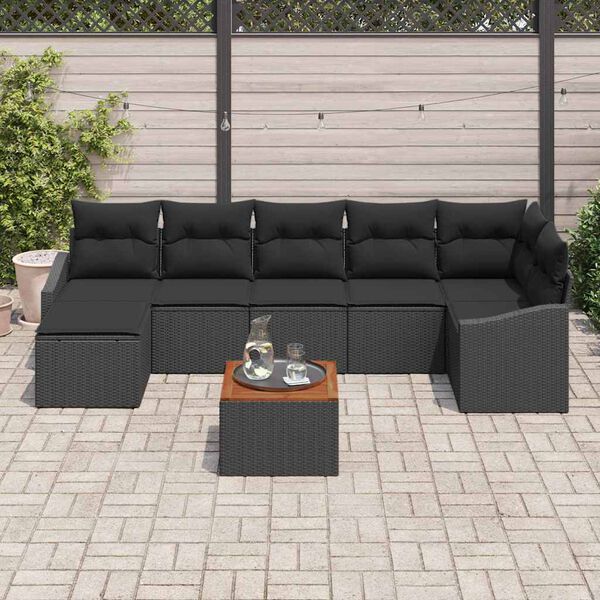 vidaXL Havesofa S&aelig;t med pude 8 pcs Sort polyrattan
