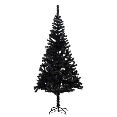 vidaXL kunstigt juletræ med lys og juletræsfod 180 cm PVC sort