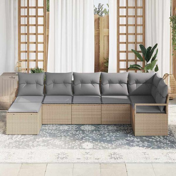 vidaXL Sofa S&aelig;t med pude 7 pcs Beige polyrattan
