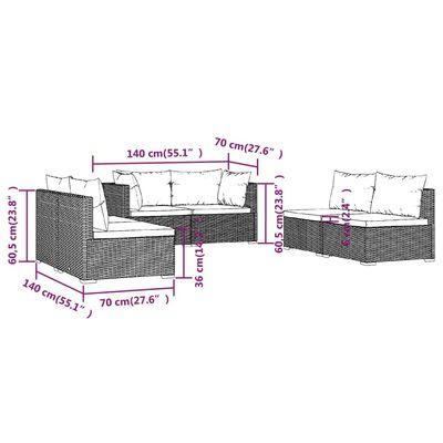 vidaXL loungesæt til haven 6 dele med hynder polyrattan sort