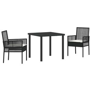vidaXL Have Spisebordss&aelig;t med pude 3 pcs Sort polyrattan