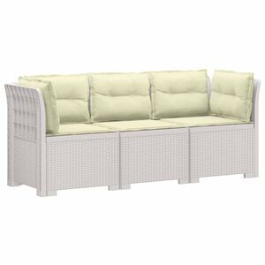 vidaXL 3-personers havensofa med puder i rattanlook PP Hvid
