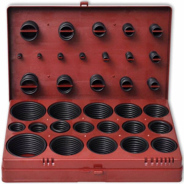 Sortimentss&aelig;t med 419 O-ringe, pakninger/t&aelig;tningsringe, gummi, 32 str.