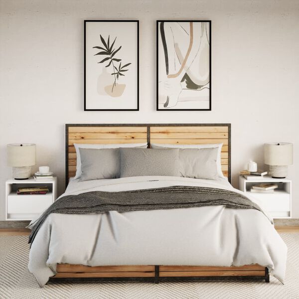 vidaxL væghængte sengeborde 2 stk. med LED-lys hvid