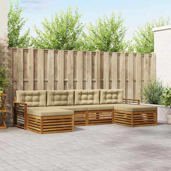 vidaXL Sofas&aelig;t med pude 6 pcs Naturlig og Beige Massivt Akacietr&aelig;