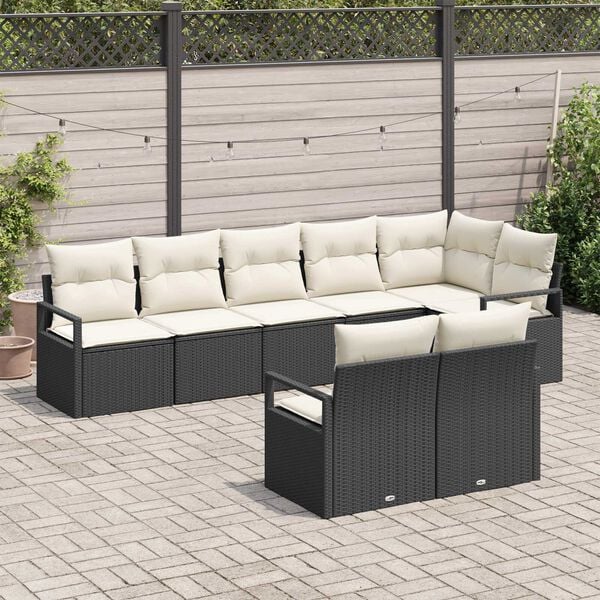 vidaXL Havesofa S&aelig;t med pude 8 pcs Sort og Hvid polyrattan