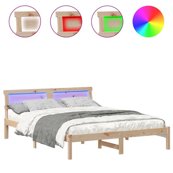 vidaXL Sengestel med hovedg&aelig;rde Brun 150 x 200 cm Massiv fyrretr&aelig;