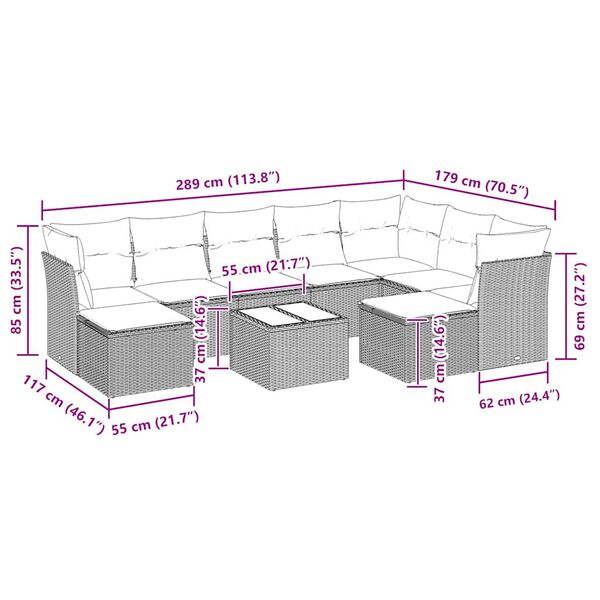 vidaXL sofas&aelig;t til haven 10 dele med hynder polyrattan sort