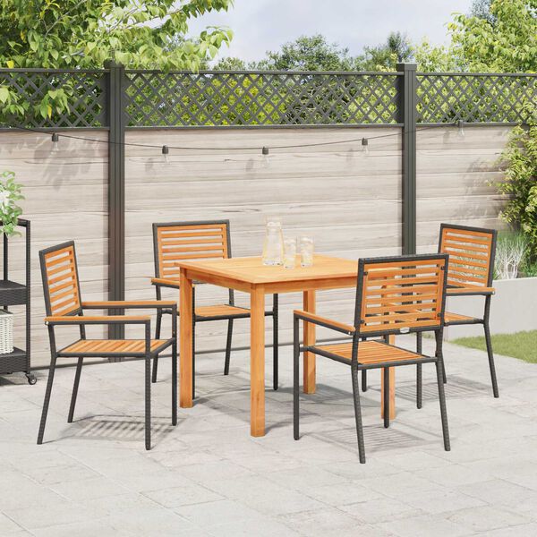 vidaXL Have Spisebordssæt 5 pcs Sort Poly rattan