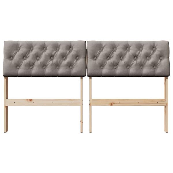 vidaXL Polstret sengegavl Gr&aring;brun 135 cm Massiv fyrretr&aelig;