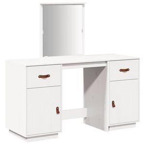 vidaXL makeupbord med spejl massivt fyrretr&aelig; hvid