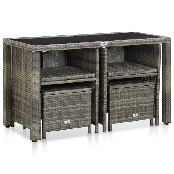 vidaXL udend&oslash;rs spisebordss&aelig;t 5 dele med hynder polyrattan gr&aring;