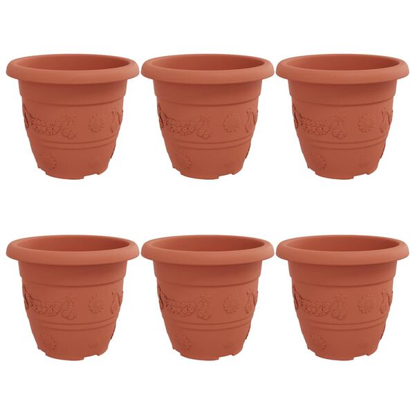 vidaXL Rund Blomsterpotte 6 pcs Mursten R&oslash;d &Oslash; 26 x 21.5 cm Plastik