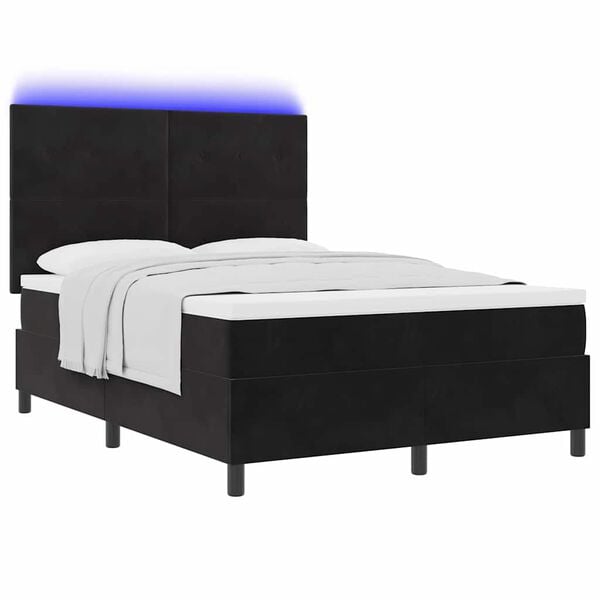 vidaXL LED Box Spring Bed med madras Sort 140 x 190 cm Stof