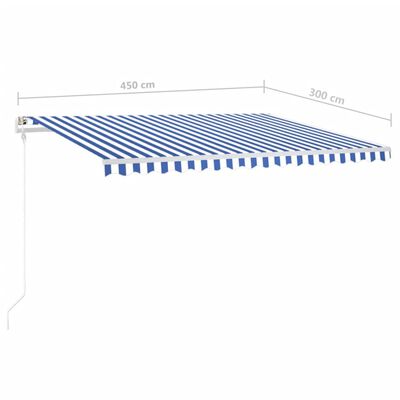 vidaXL markise m. stolper 4,5x3 m manuel betjening blå og hvid