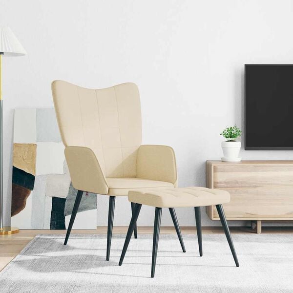 vidaXL l&aelig;nestol med skammel stof cremefarvet