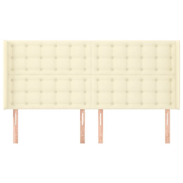 vidaXL sengegavl med kanter 183x16x118/128 cm kunstl&aelig;der cremefarvet