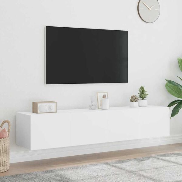 vidaXL v&aelig;gh&aelig;ngte tv-borde 2 stk. med LED-lys 80x35x31 cm hvid