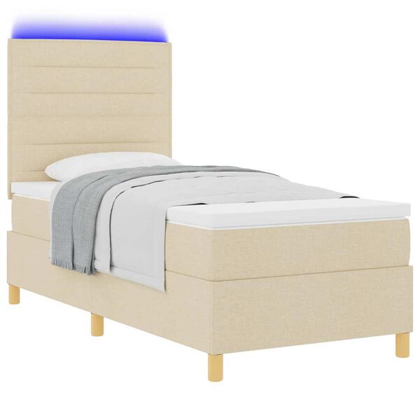vidaXL LED Box Spring Bed med madras Creme 100 x 200 cm Stof