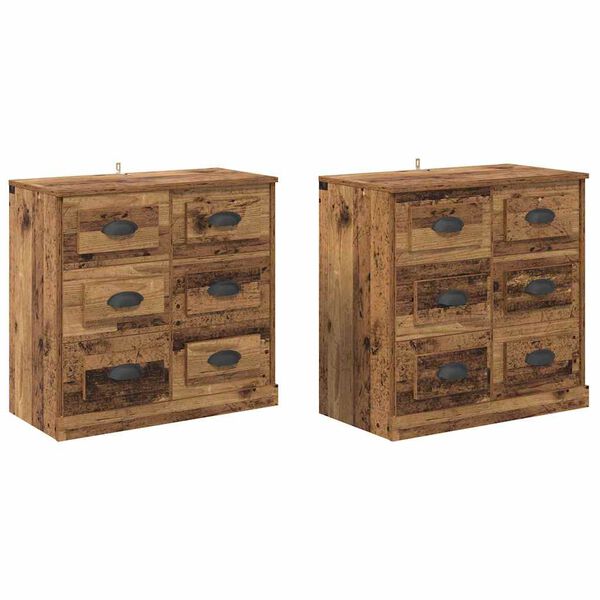 vidaXL Sideboards med skuffe 2 pcs Gammelt tr&aelig; 70 x 35,5 x 67,5 cm