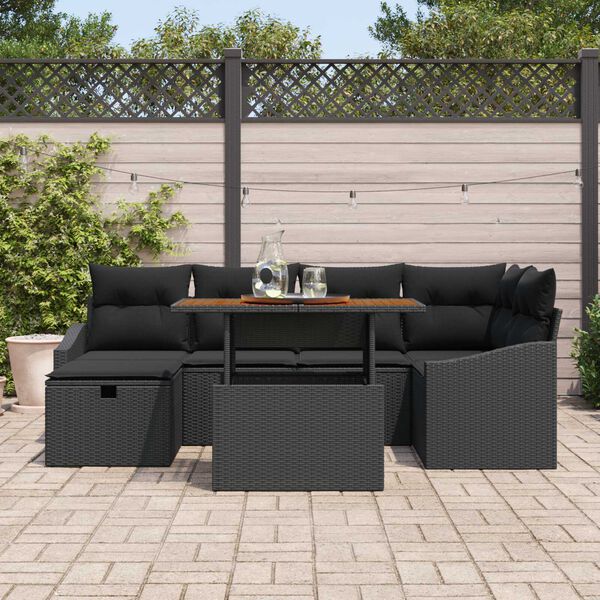 vidaXL Havesofa S&aelig;t med pude med opbevaring 7 pcs Sort Poly rattan