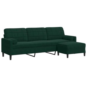 vidaXL 3-personers sofa med fodskammel 210 cm velour M&oslash;rkegr&oslash;n