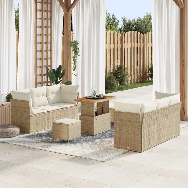 vidaXL Havesofa S&aelig;t 9 pcs Beige polyrattan