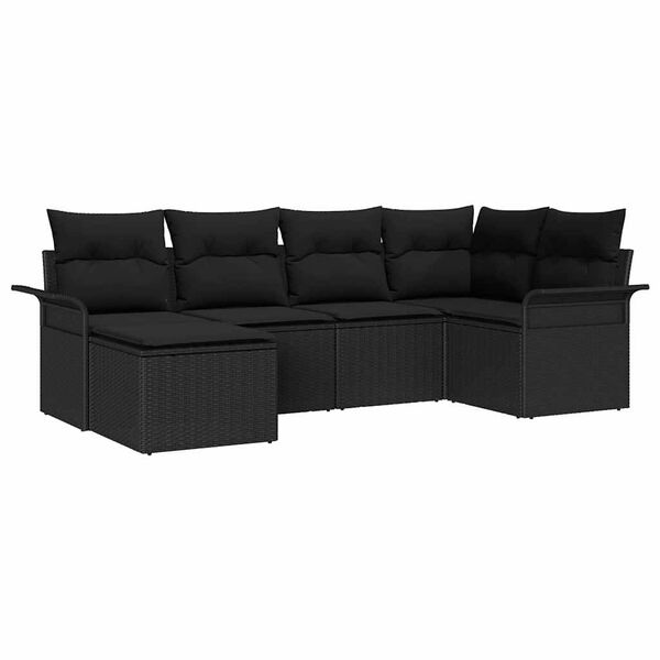 vidaXL Havesofa S&aelig;t med pude 6 pcs Sort polyrattan