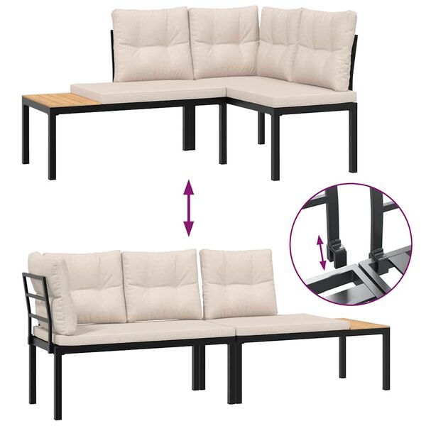 vidaXL bænkesæt til haven 4 dele med hynder pulverlakeret stål sort