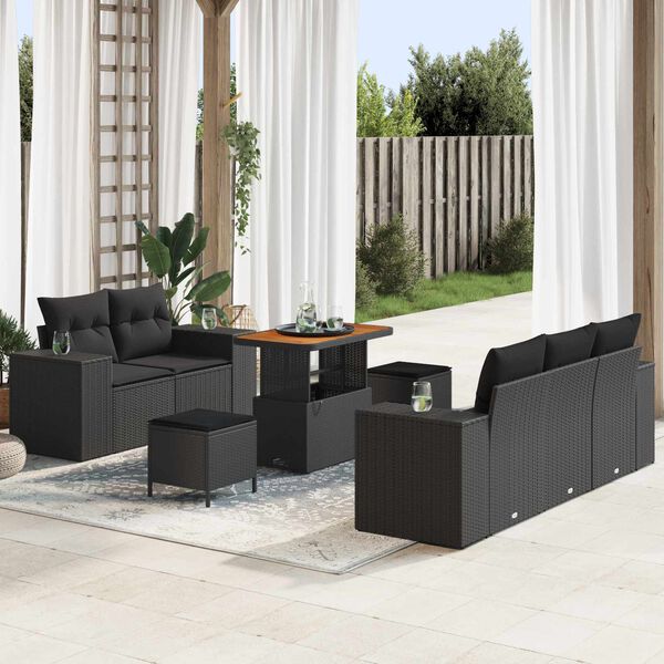 vidaXL Havesofa S&aelig;t 8 pcs Sort polyrattan