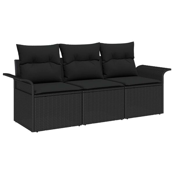 vidaXL Havesofa S&aelig;t med pude med opbevaring 3 pcs Sort Poly rattan