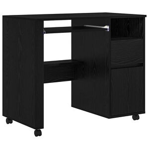 vidaXL Skrivebord med Hjul Sort eg Konstrueret tr&aelig; 91 x 50 x 77 cm