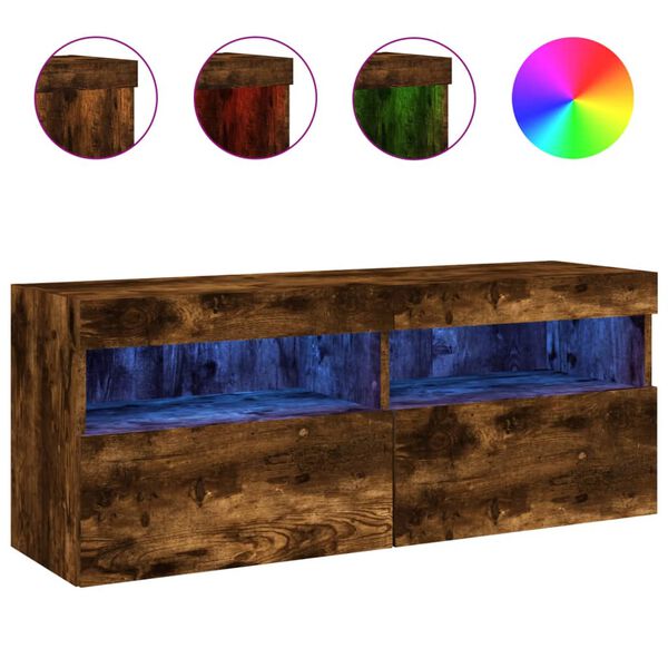 vidaXL v&aelig;gh&aelig;ngt tv-bord med LED-lys 100x30x40 cm r&oslash;get egetr&aelig;sfarve