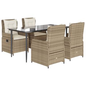 vidaXL spisebordss&aelig;t til haven 5 dele med hynder polyrattan beige