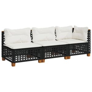 vidaXL 3-personers havesofa med hynder polyrattan sort