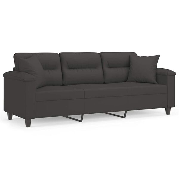 vidaXL 3-personers sofa m. puder hynder 180 cm mikrofiberstof m&oslash;rkegr&aring;
