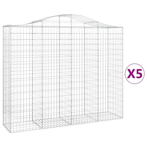 vidaXL buede gabionkurve 5 stk. 200x50x160/180 cm galvaniseret jern