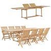 vidaXL udend&oslash;rs spisebordss&aelig;t 9 dele 180-280x100x75 cm massivt teak