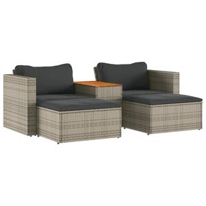 vidaXL sofas&aelig;t 5 dele med hynder polyrattan akacietr&aelig; gr&aring;