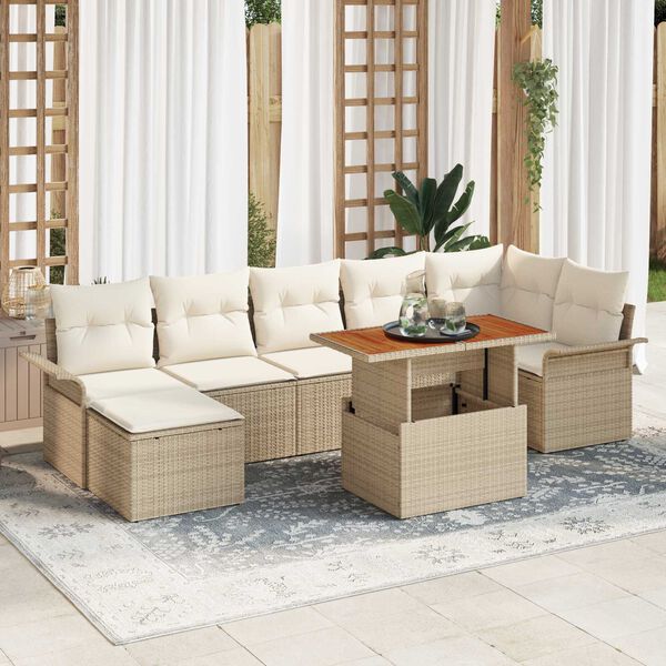 vidaXL Havesofa S&aelig;t med opbevaring 8 pcs Beige Poly rattan