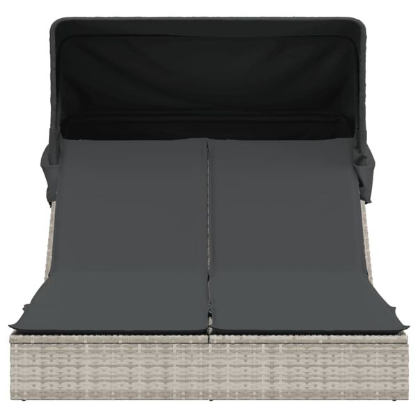 vidaXL solseng med baldakin og hynder polyrattan lysegr&aring;