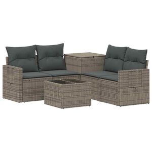 vidaXL Sofa S&aelig;t 6 stk. Gr&aring; og M&oslash;rkegr&aring; Poly Rattan og St&aring;l