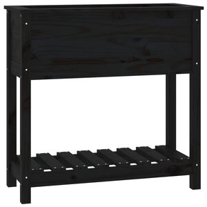 vidaXL plantekasse med hylde 82,5x34,5x81 cm massivt fyrretr&aelig; sort