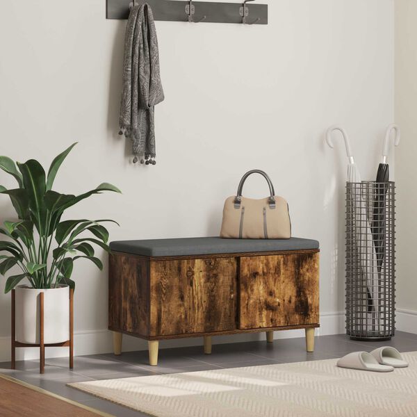 vidaXL Hallb&aelig;nk med pude med opbevaring R&oslash;get eg 80 x 38 x 46 cm