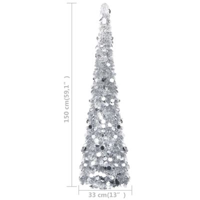 vidaXL kunstigt pop op-juletræ 150 cm PET sølvfarvet