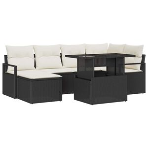 vidaXL Havesofa S&aelig;t med pude 7 pcs Sort og cremefarvet
